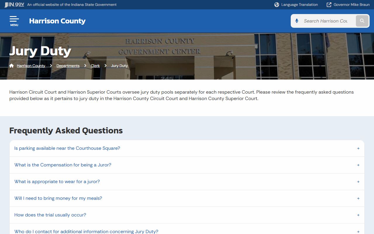 Harrison County jury duty FAQ page