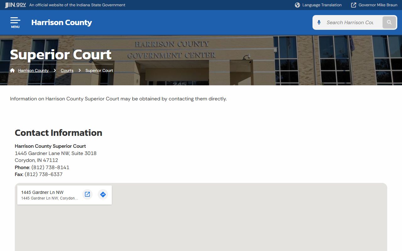Harrison County court dockets Superior Court contact page