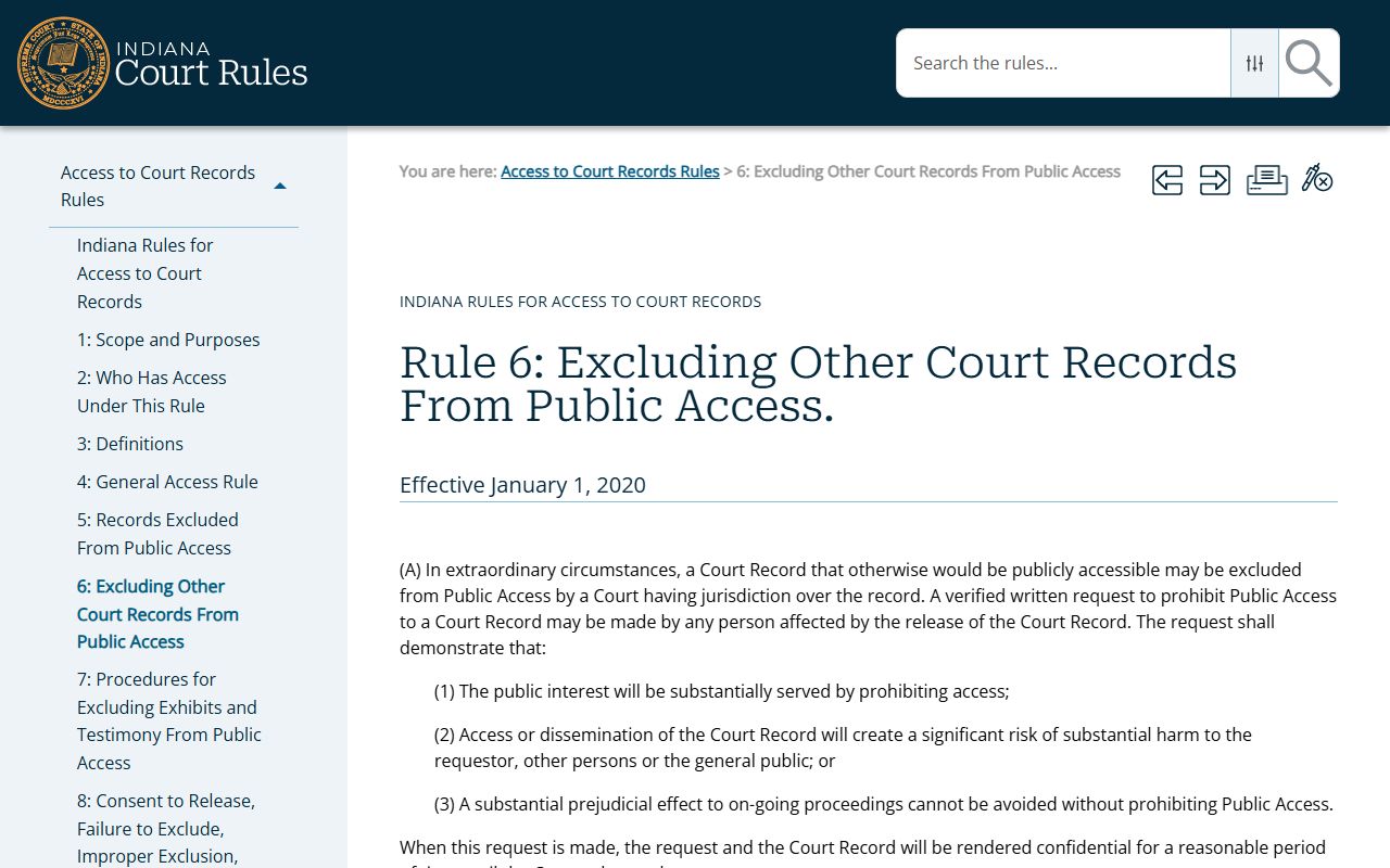 Harrison County court records Indiana access rule for restricted files