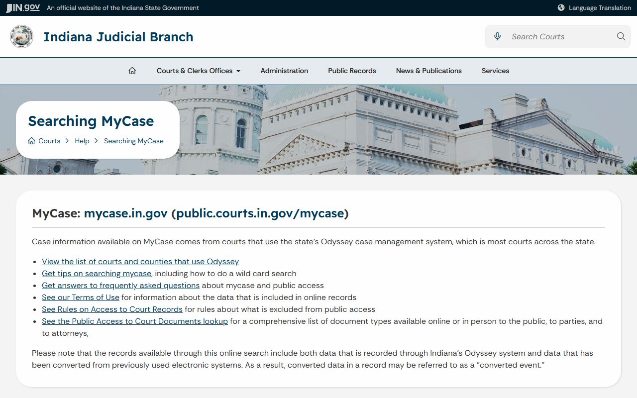 Harrison County court records MyCase search page