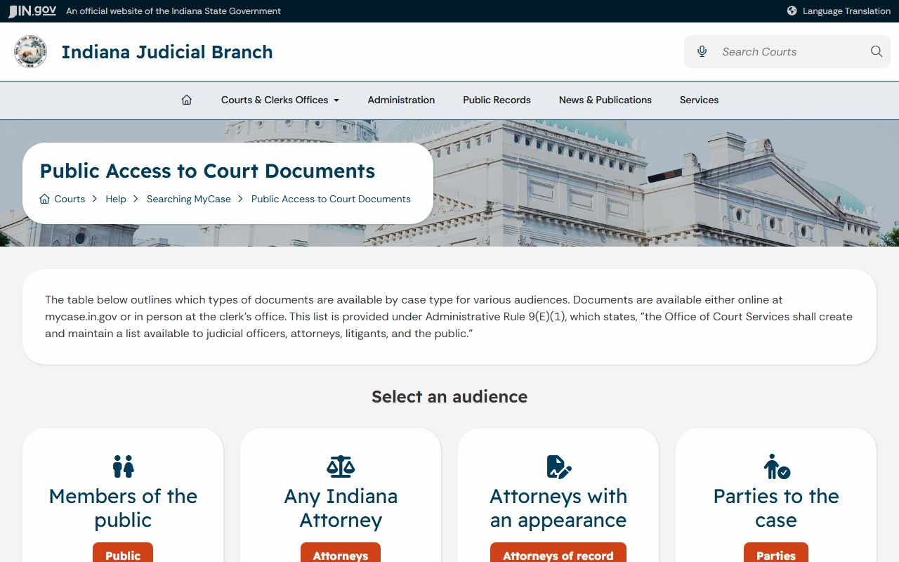 Harrison County court records document access table