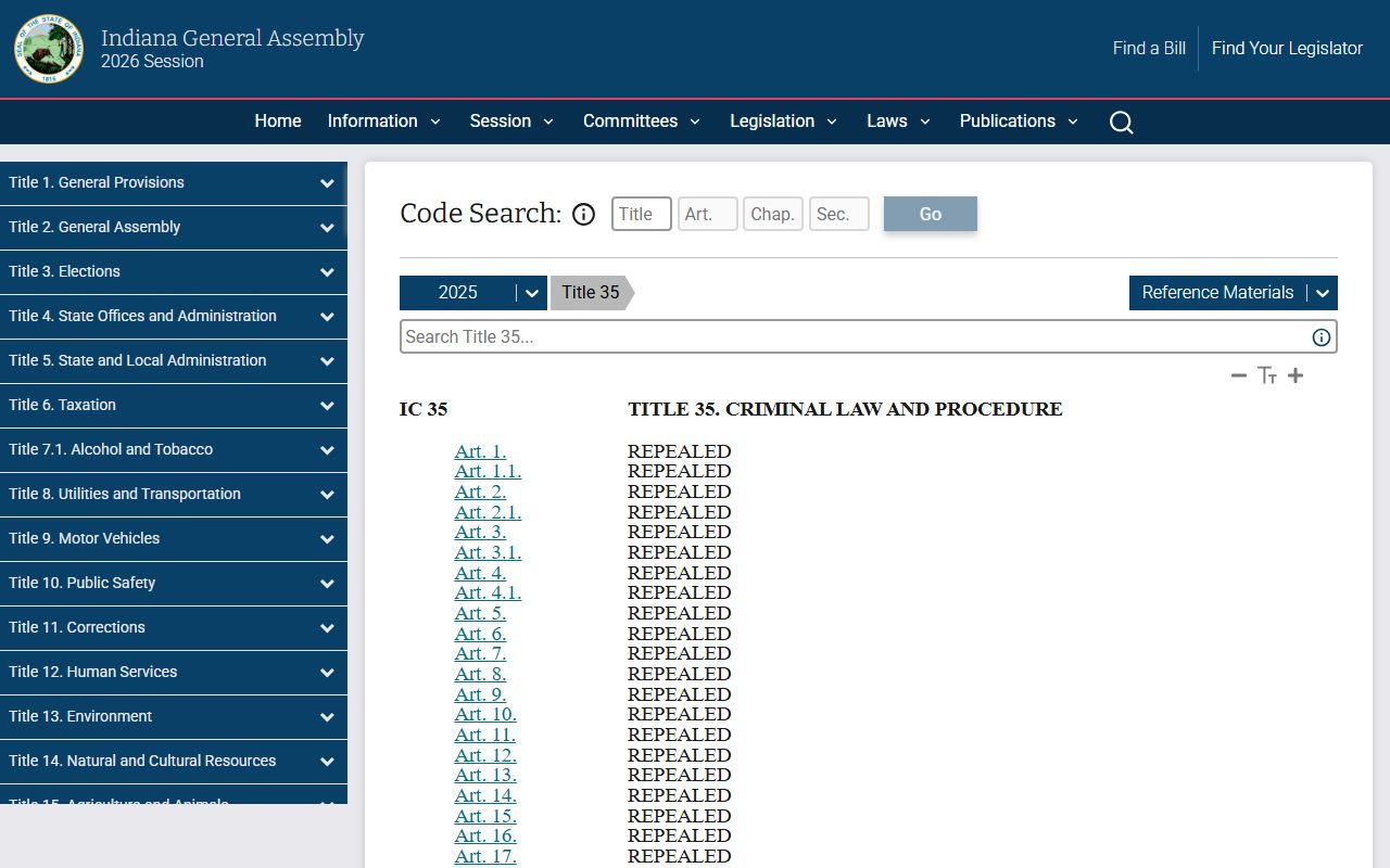 Harrison County criminal court records Indiana criminal law title