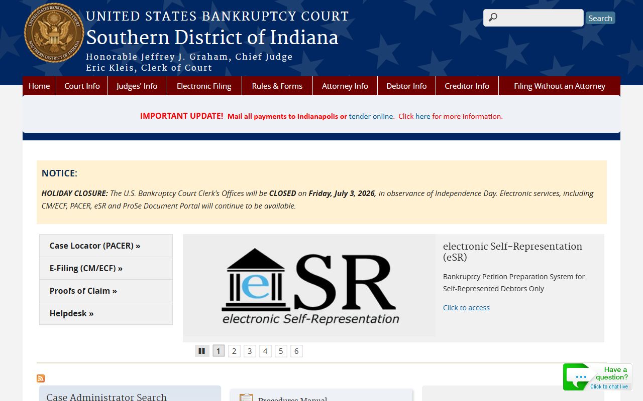 U.S. Bankruptcy Court for the Southern District of Indiana website