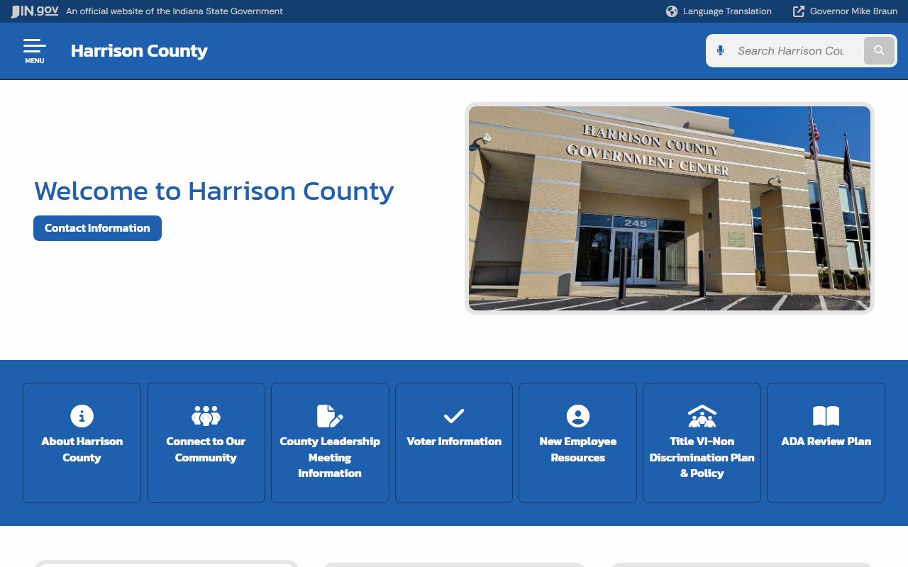 Harrison County Indiana official homepage for local court and government context