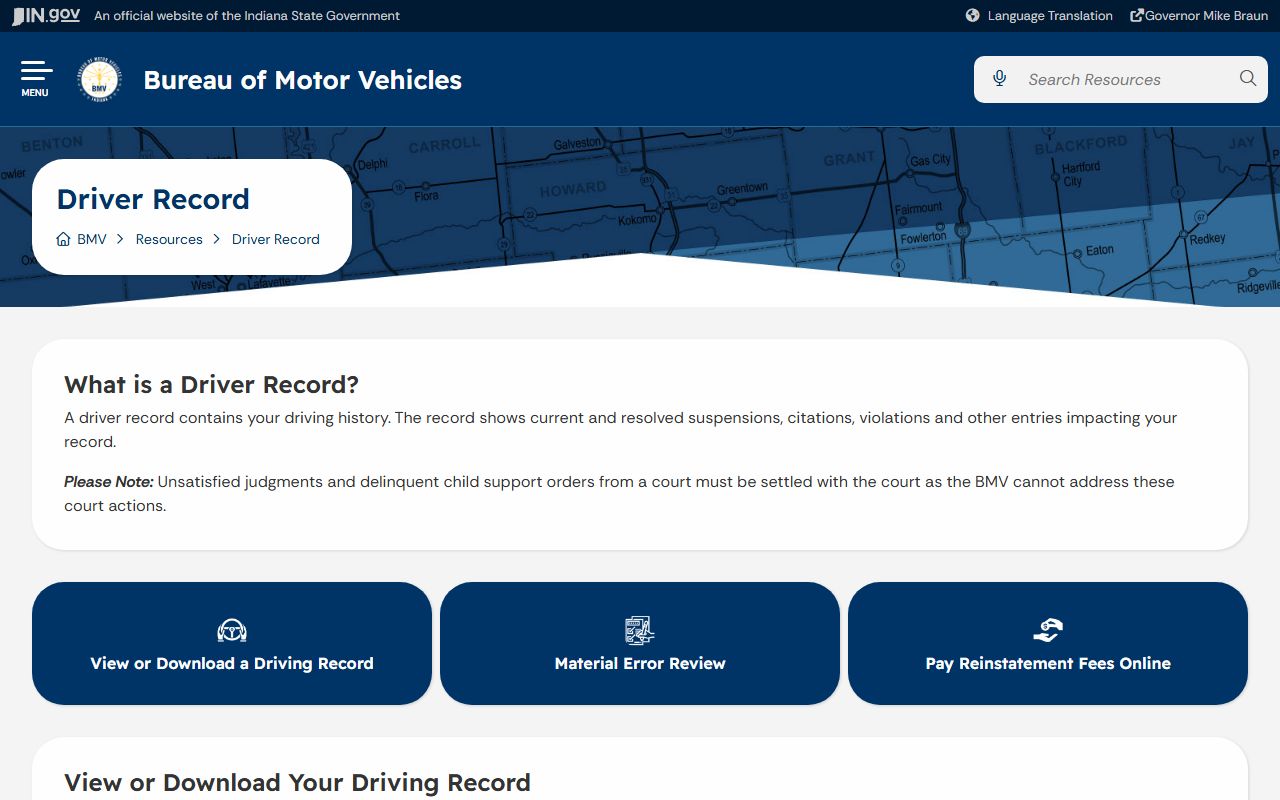 Harrison County traffic court records BMV driver record distinction